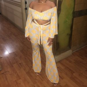 2 Piece Outfit | Yellow & White Top & Pants